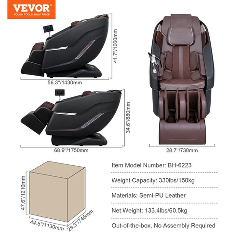 VEVOR Full Body Massage Chair Zero Gravity 3D Shiatsu Recliner with Sl-Track
