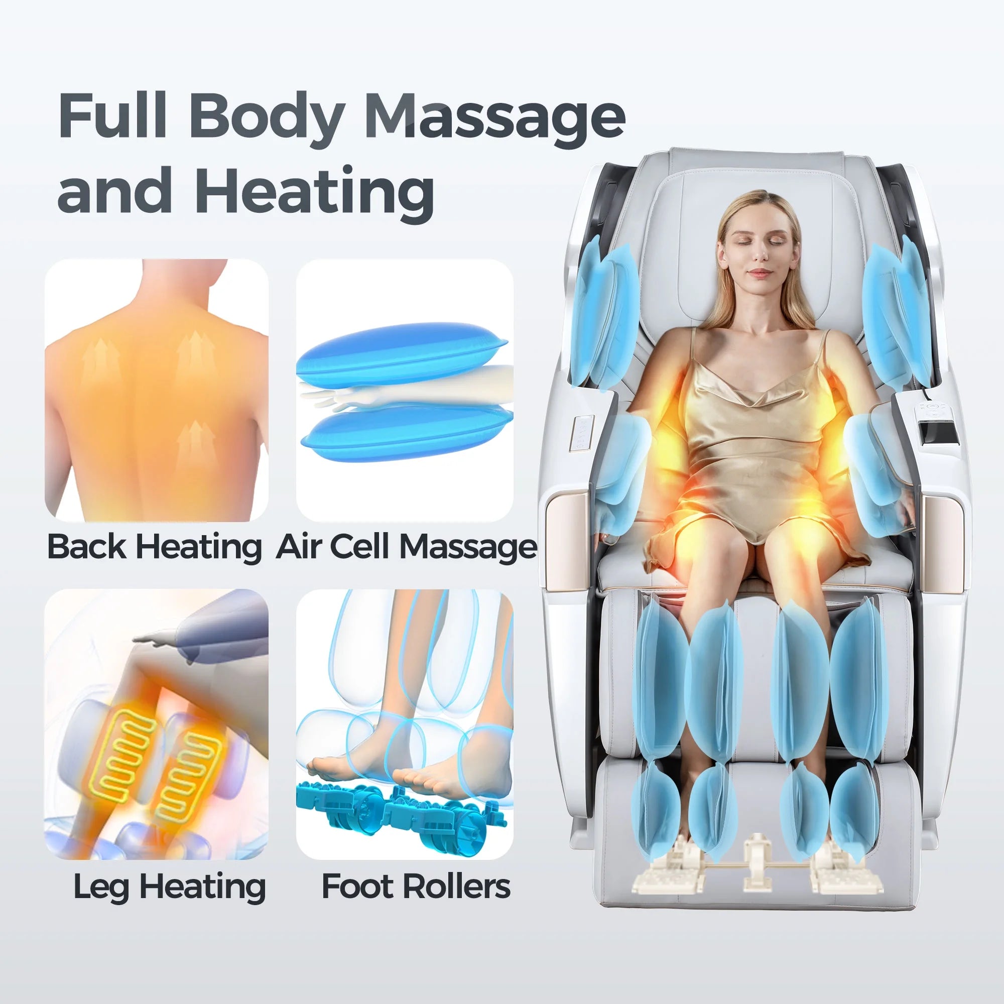 4D Full Body Massage Chair Zero Gravity Shiatsu Recliner,Sl Track Massage Chair with Heating,Leg Auto Extension,Bluetooth,Ai Voice and APP Controller,White