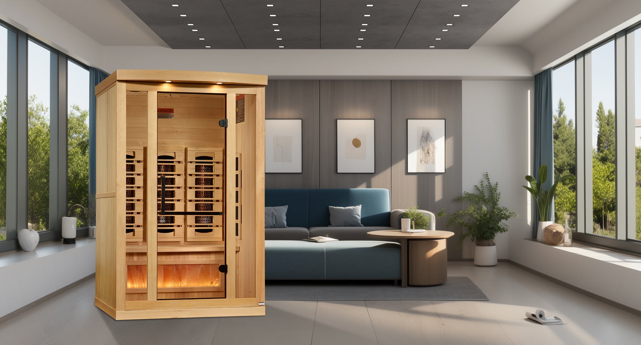 Golden Designs 2-Person Full Spectrum PureTech™ Near Zero EMF (Under 3MG) FAR Infrared Sauna with Himalayan Salt Bar (Canadian Hemlock)