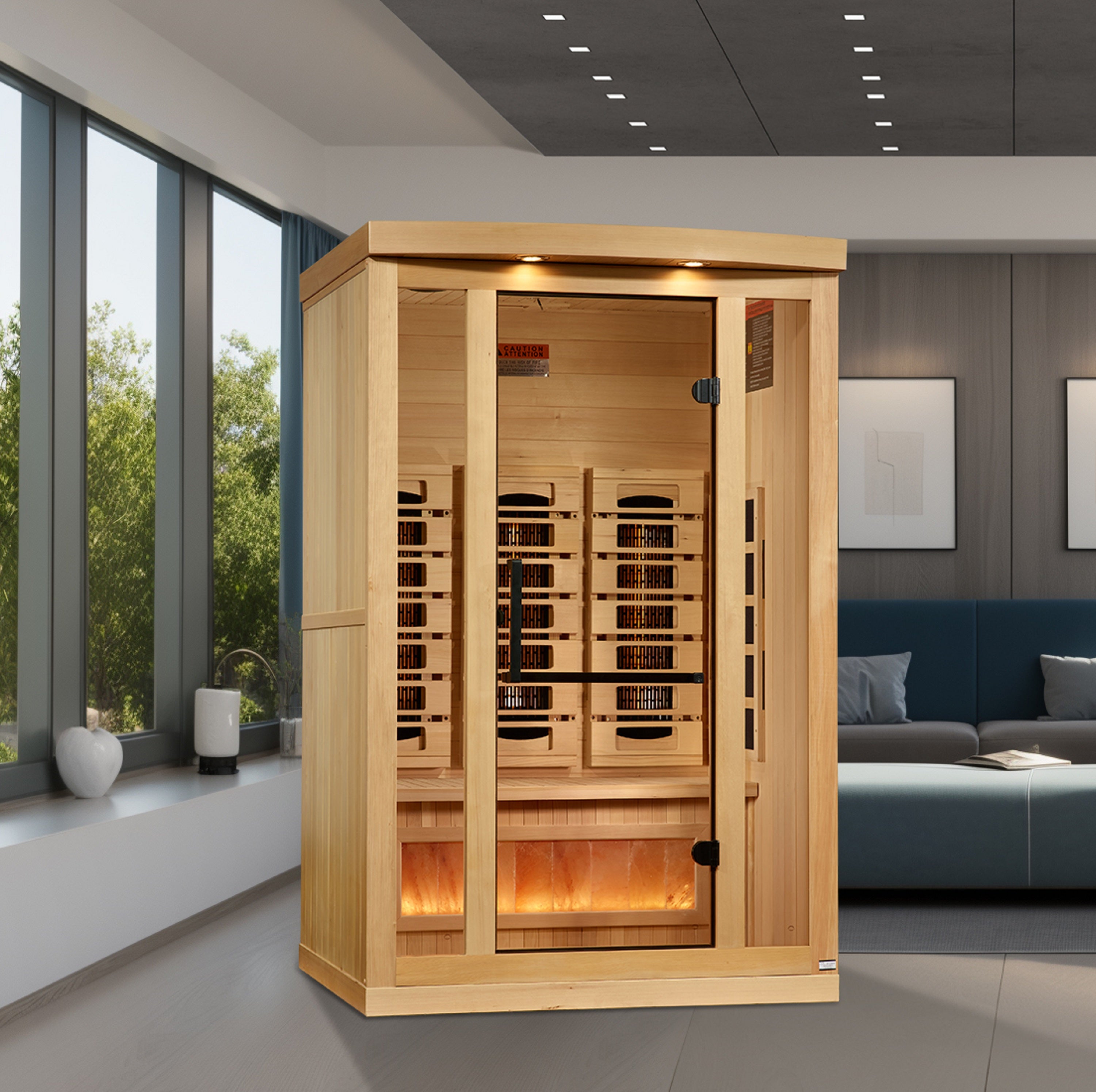 Golden Designs 2-Person Full Spectrum PureTech™ Near Zero EMF (Under 3MG) FAR Infrared Sauna with Himalayan Salt Bar (Canadian Hemlock)