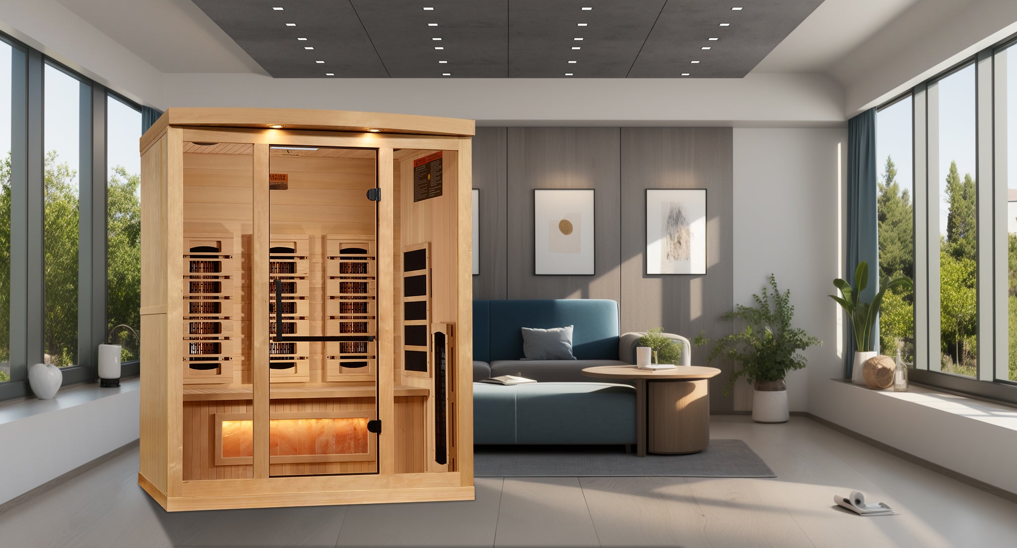 Golden Designs 3-Person Full Spectrum PureTech™ Near Zero EMF (Under 3MG) FAR Infrared Sauna with Himalayan Salt Bar (Canadian Hemlock)