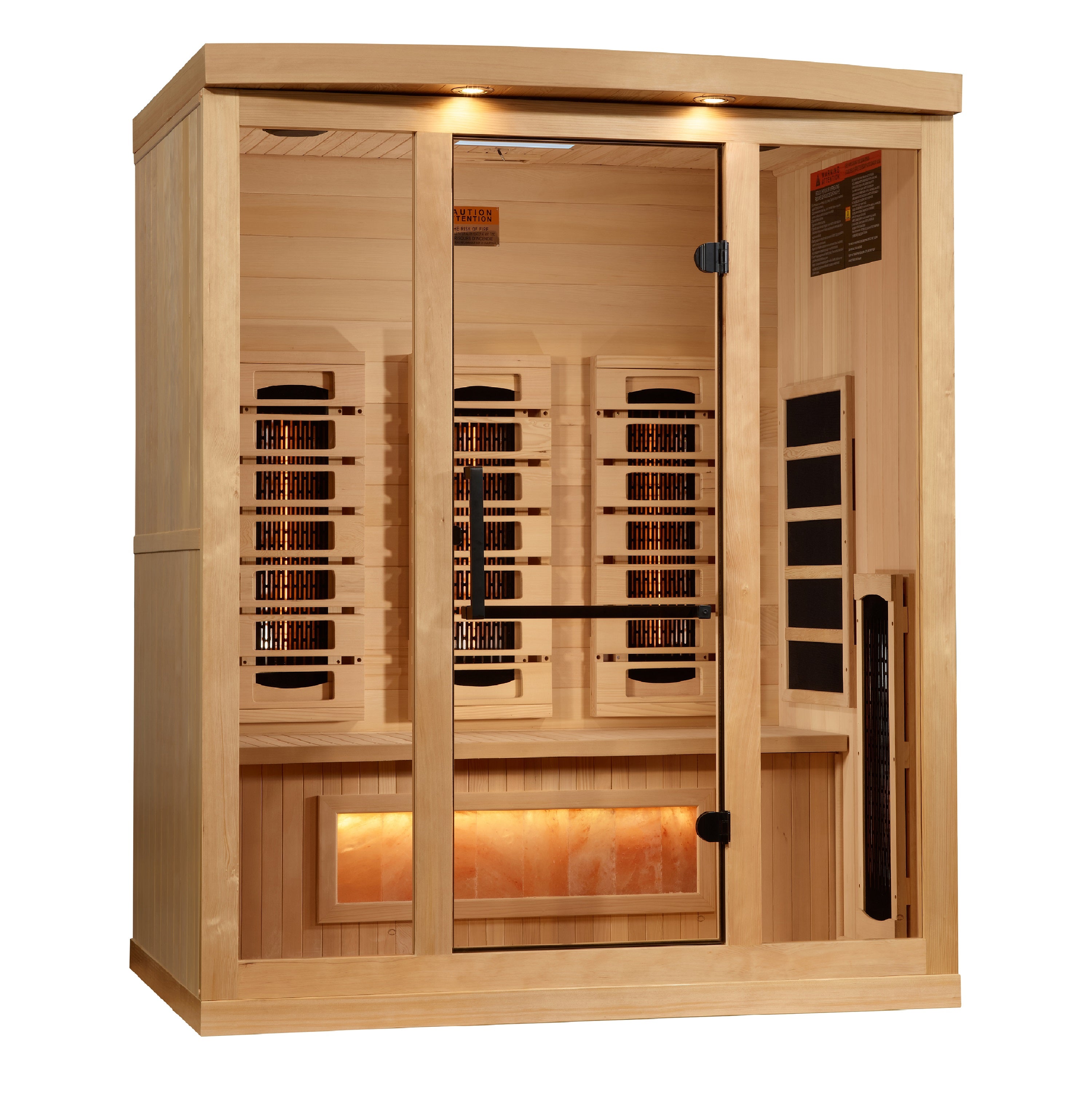 Golden Designs 3-Person Full Spectrum PureTech™ Near Zero EMF (Under 3MG) FAR Infrared Sauna with Himalayan Salt Bar (Canadian Hemlock)