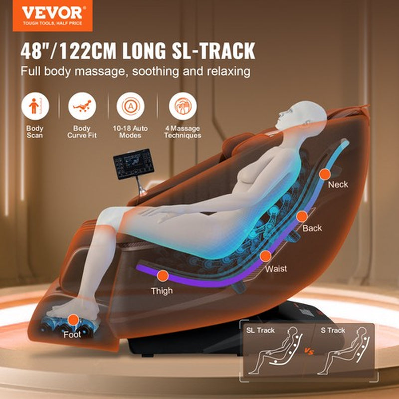 VEVOR Full Body Massage Chair Zero Gravity 3D Shiatsu Recliner with Sl-Track
