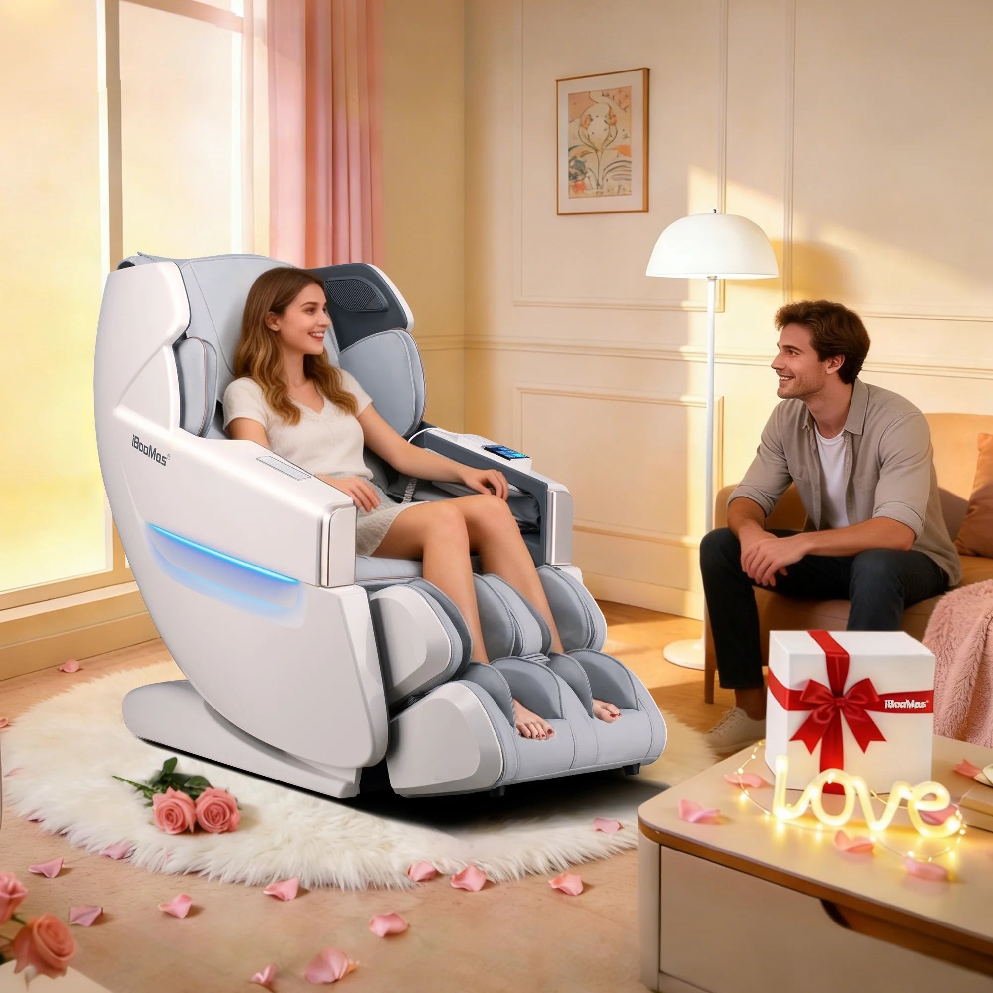 4D Full Body Massage Chair Zero Gravity Shiatsu Recliner,Sl Track Massage Chair with Heating,Leg Auto Extension,Bluetooth,Ai Voice and APP Controller,White