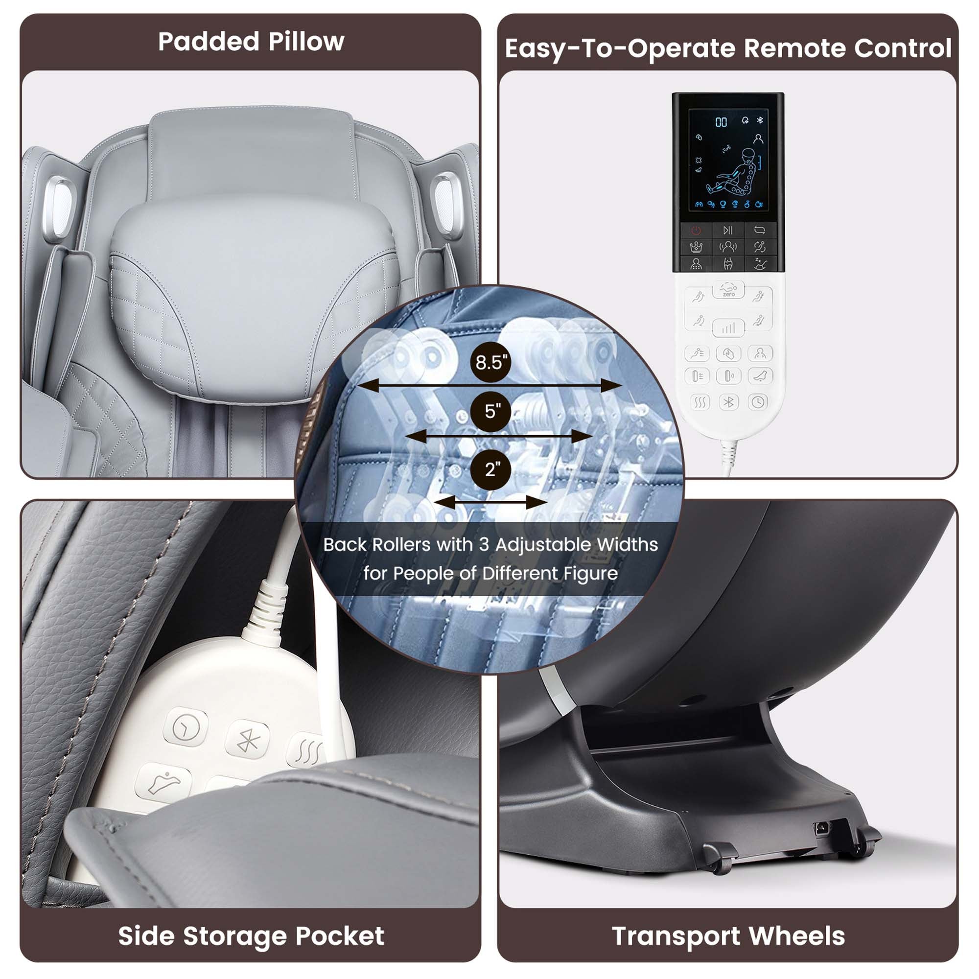 Full Body Massage Chair with Voice Control Heat Foot Roller Gray