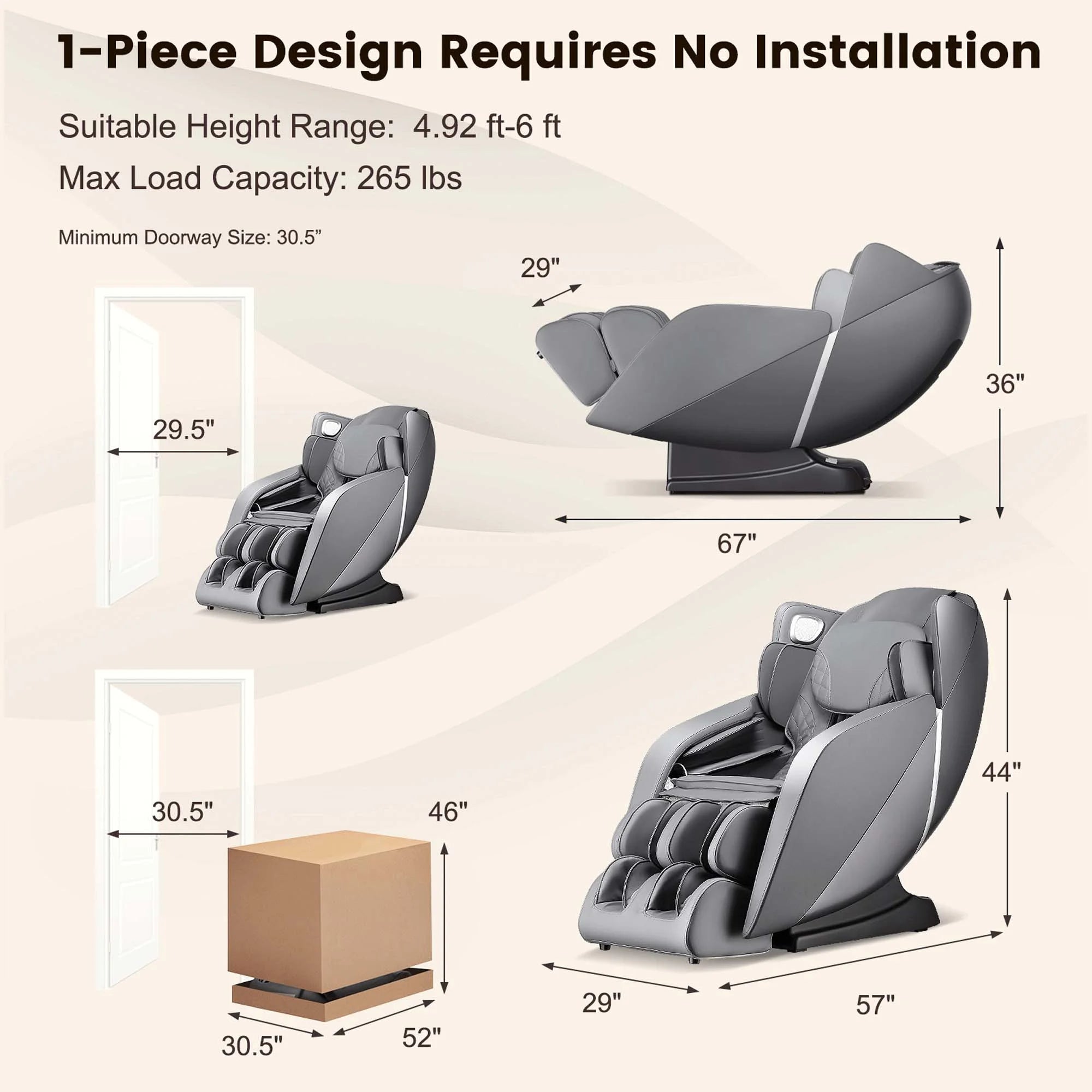 Full Body Massage Chair with Voice Control Heat Foot Roller Gray