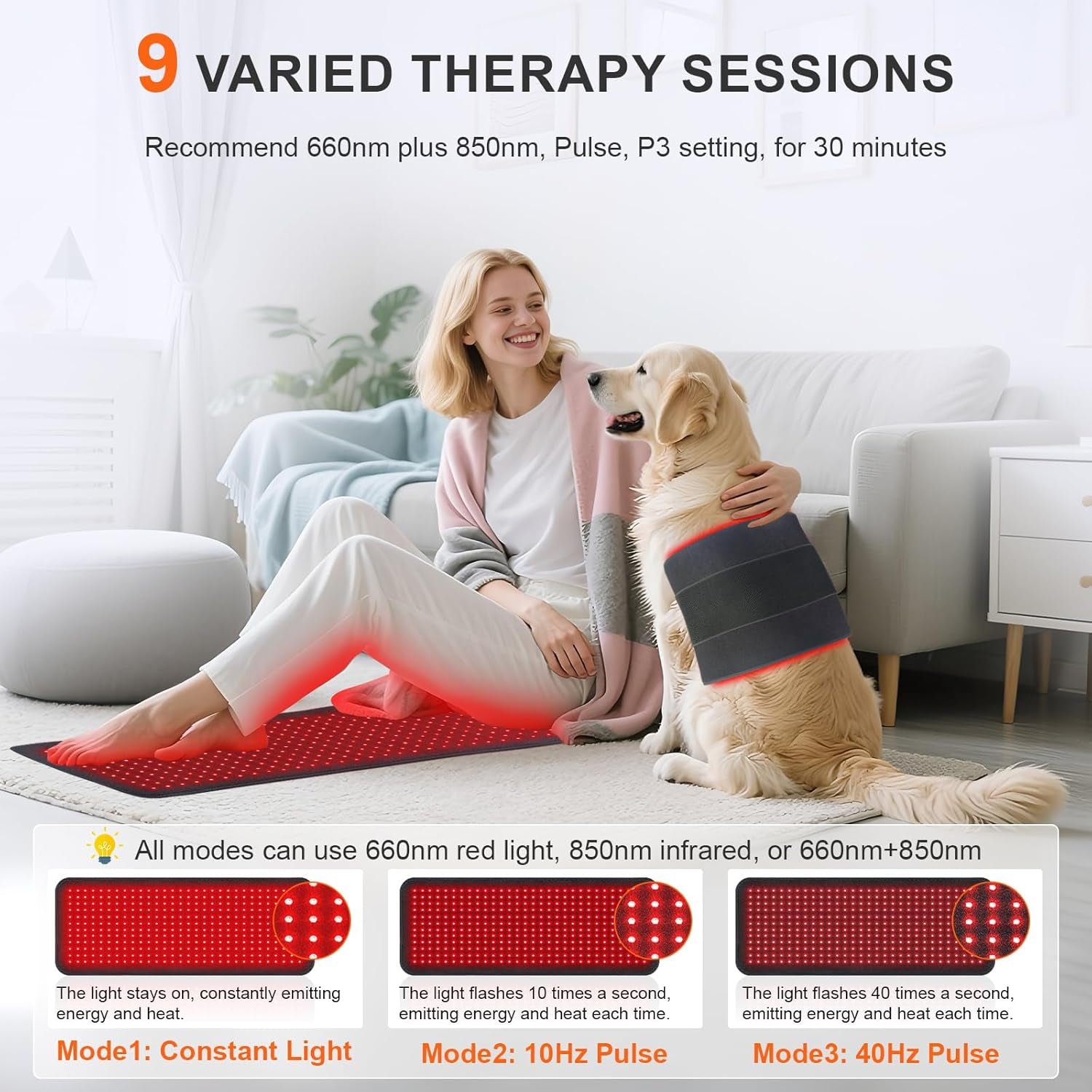 Red Light Therapy Mat for Body, 360 Leds 31.5"X11.8" near Infrared Light Therapy Pad, 660Nm & 850Nm Light Blanket for Back Shoulder Waist Muscle Pain Relief with Smart Temp & Timer, 60W
