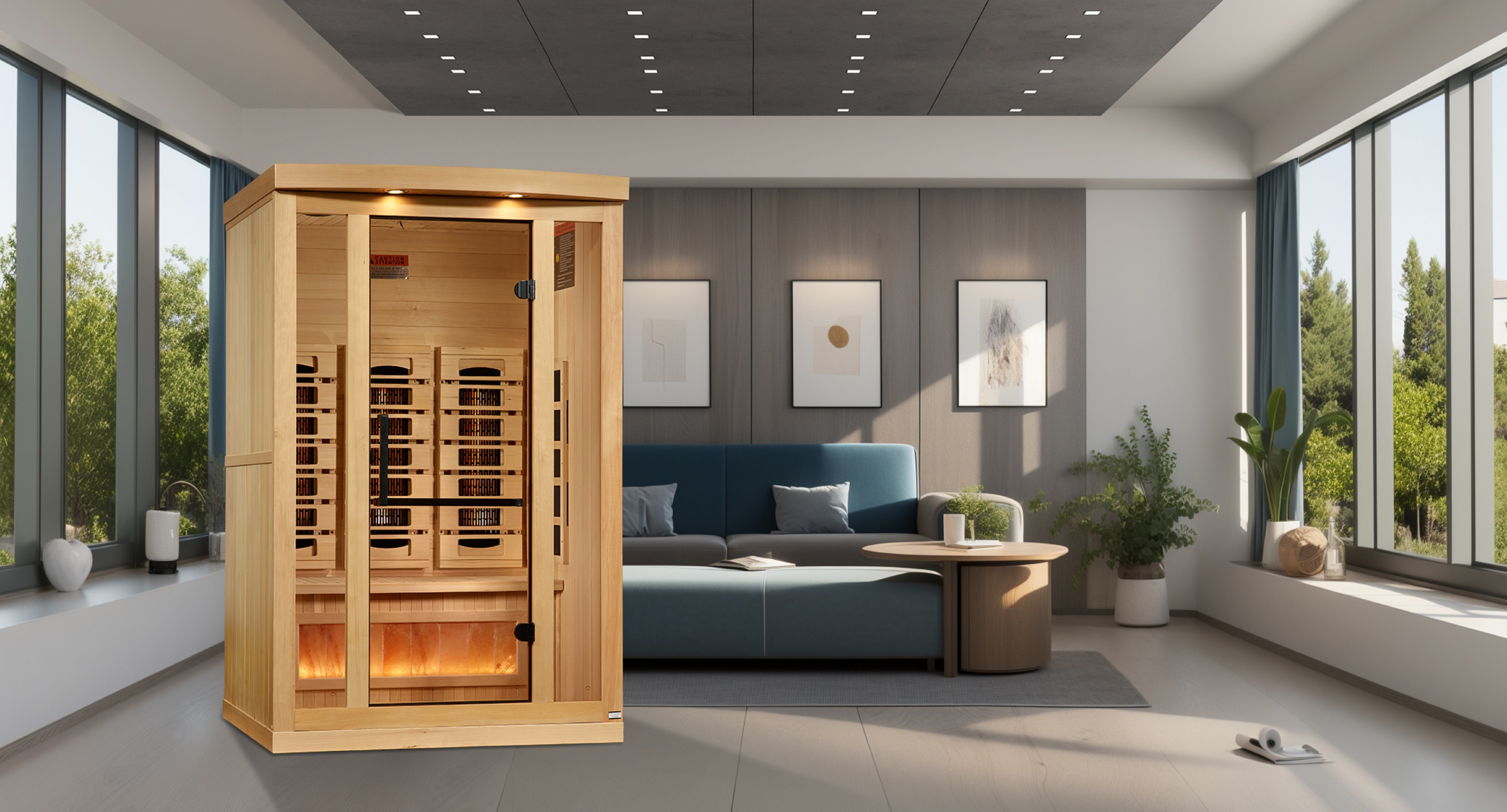 Golden Designs 2-Person Full Spectrum PureTech™ Near Zero EMF (Under 3MG) FAR Infrared Sauna with Himalayan Salt Bar (Canadian Hemlock)