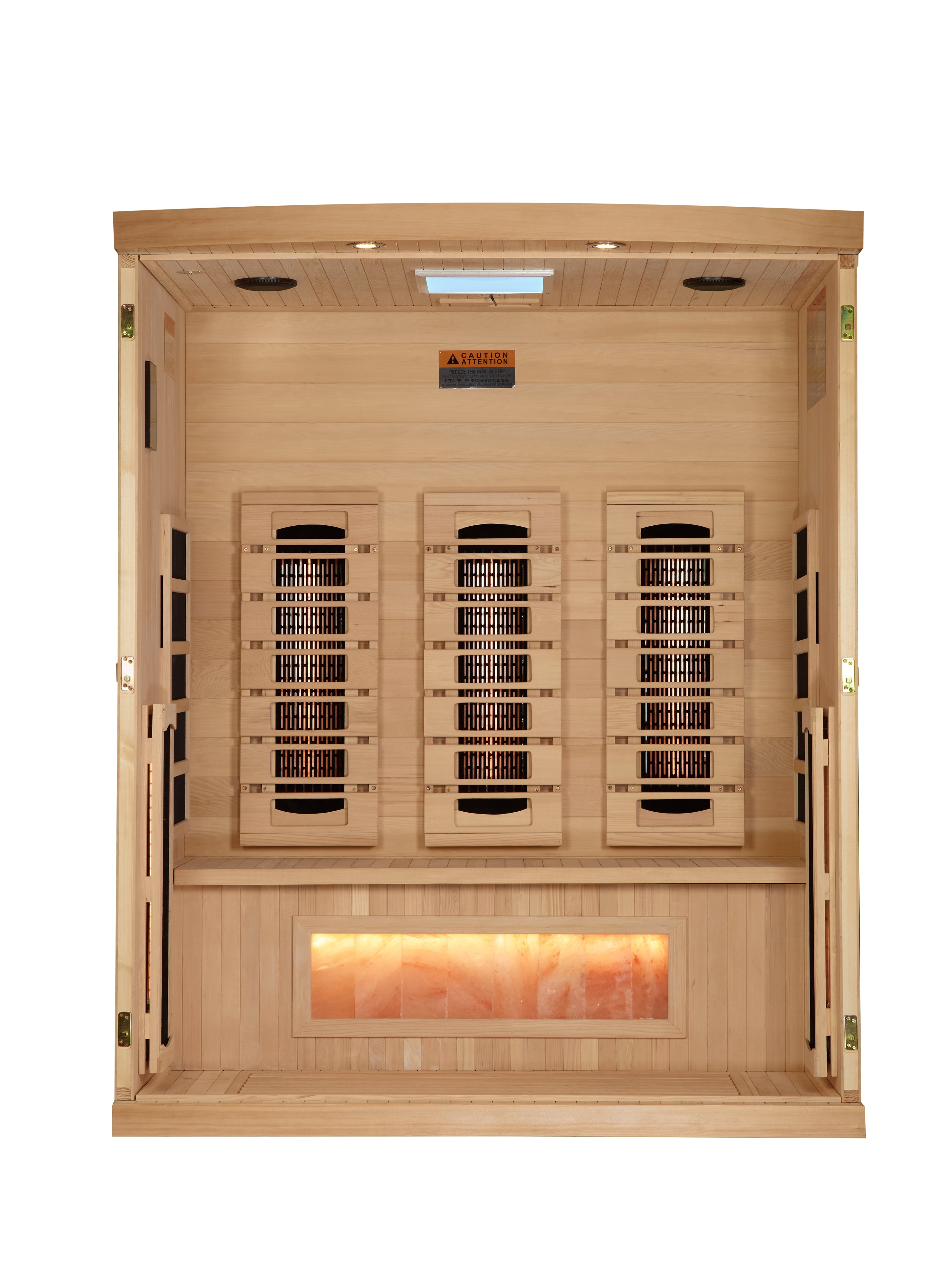 Golden Designs 3-Person Full Spectrum PureTech™ Near Zero EMF (Under 3MG) FAR Infrared Sauna with Himalayan Salt Bar (Canadian Hemlock)