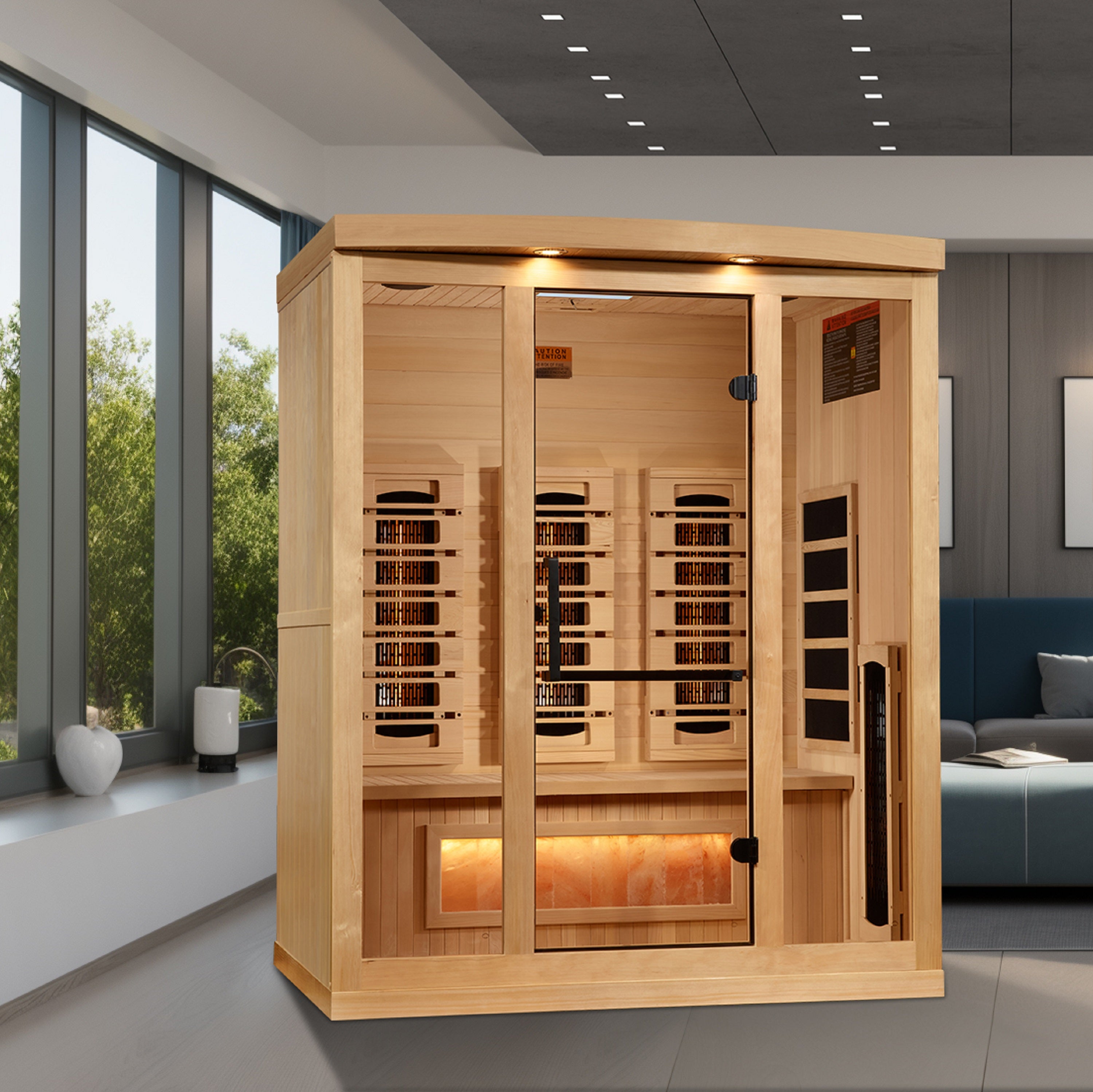Golden Designs 3-Person Full Spectrum PureTech™ Near Zero EMF (Under 3MG) FAR Infrared Sauna with Himalayan Salt Bar (Canadian Hemlock)