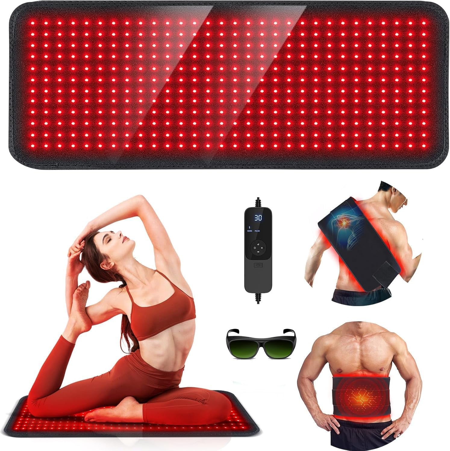 Red Light Therapy Mat for Body, 360 Leds 31.5"X11.8" near Infrared Light Therapy Pad, 660Nm & 850Nm Light Blanket for Back Shoulder Waist Muscle Pain Relief with Smart Temp & Timer, 60W