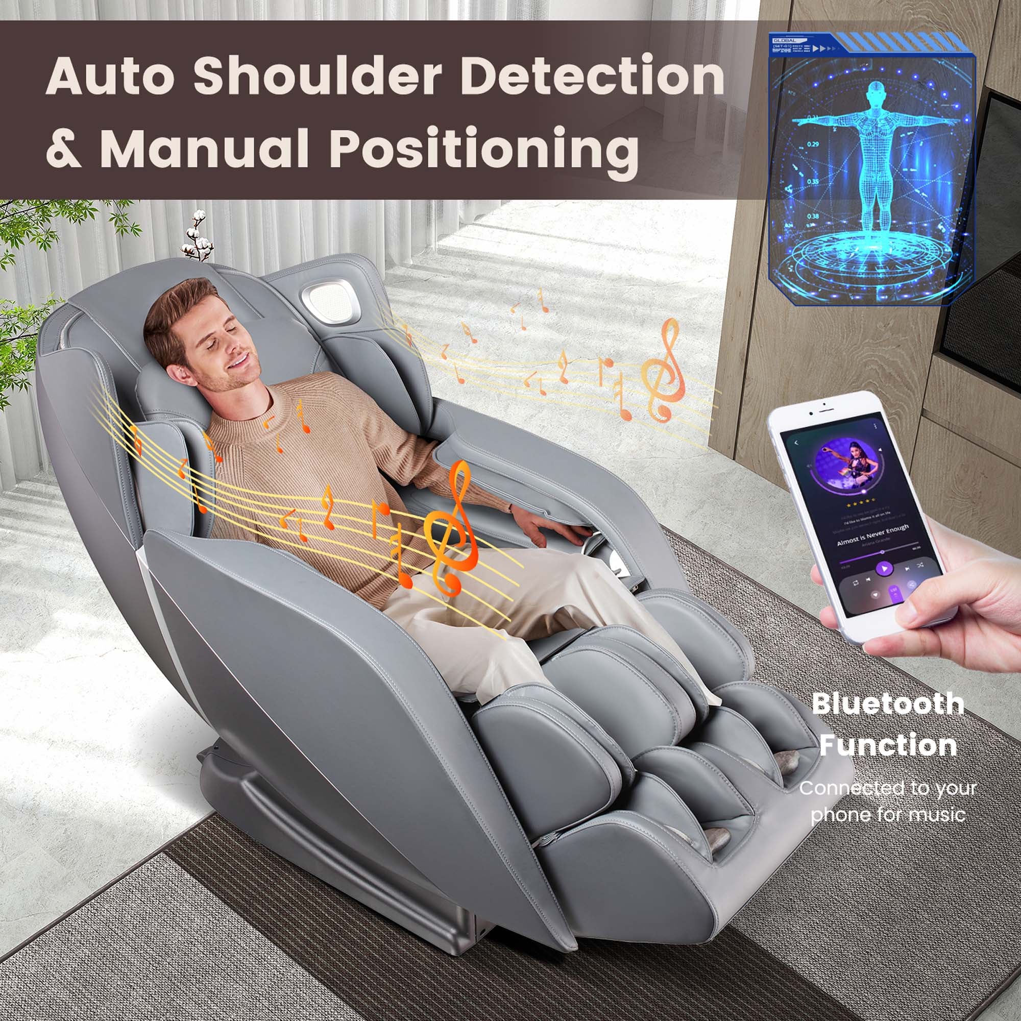 Full Body Massage Chair with Voice Control Heat Foot Roller Gray